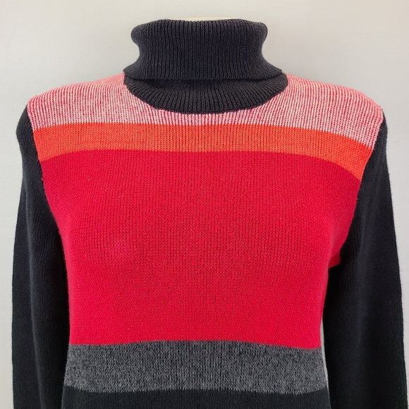 Free People Winter Break Black Red Colorblock Turtleneck Sweater Dress  XS - Picture 4 of 11